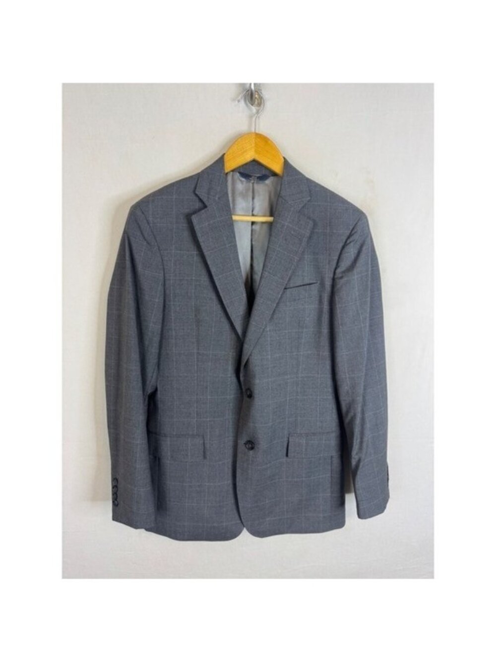 Brooks Brothers 346 Regent Fit Grey Windowpane Wool Blazer Sport Coat 38R